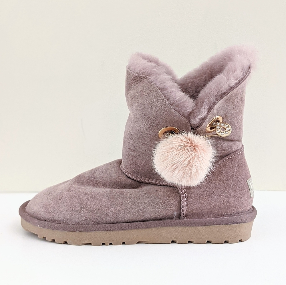 LUXURY Sheepskin Faux Fur Lined Mauve Boots